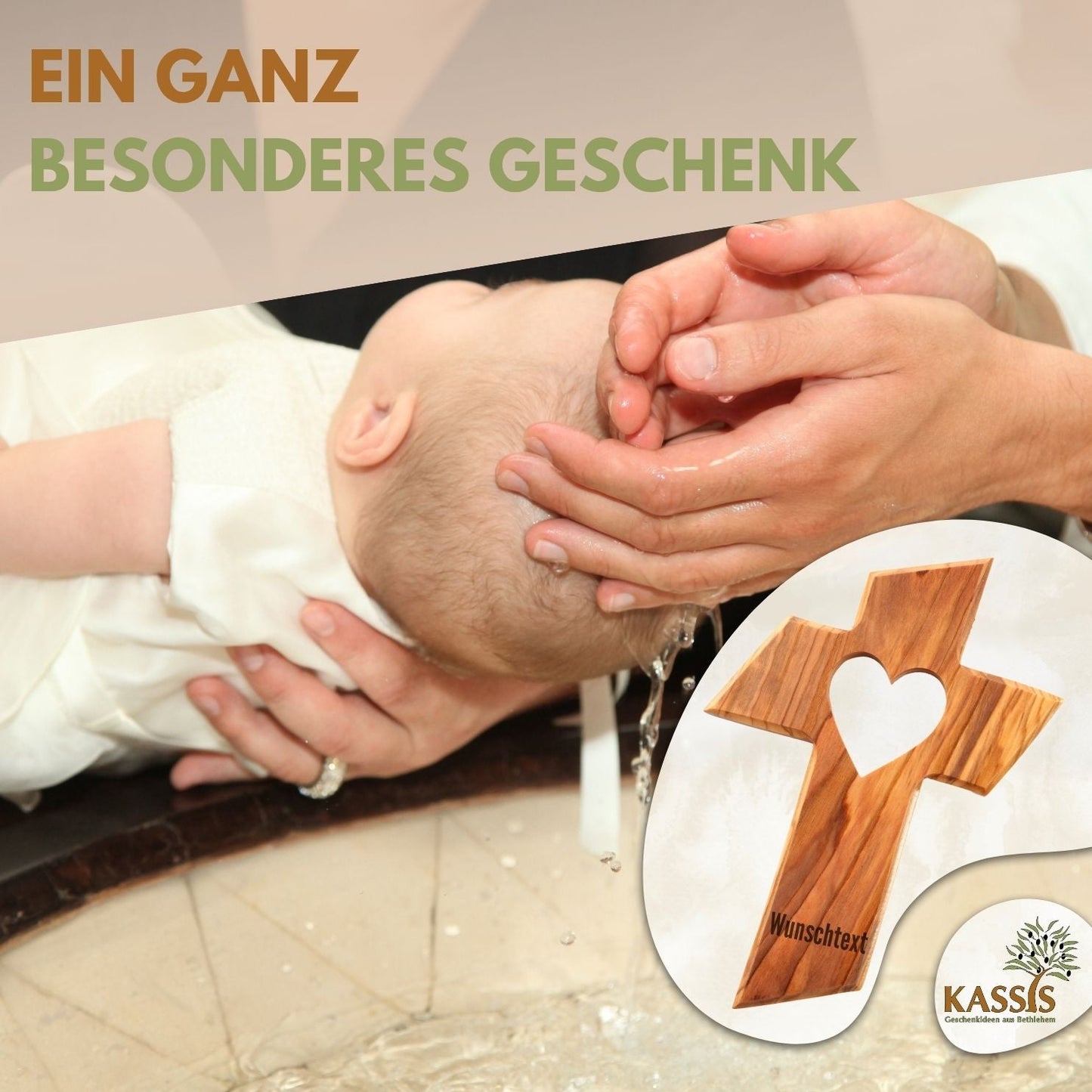 Olivenholz Wandkreuz mit Herz-4