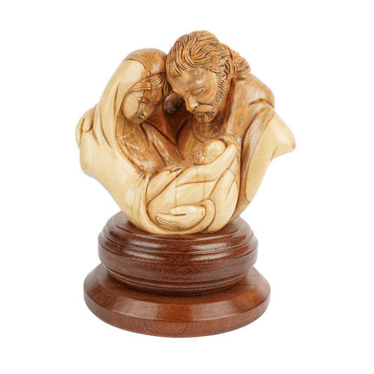 Heilige Familie im Kreis der Liebe – Handgeschnitzte Olivenholzskulptur aus Bethlehem (21 cm)-0