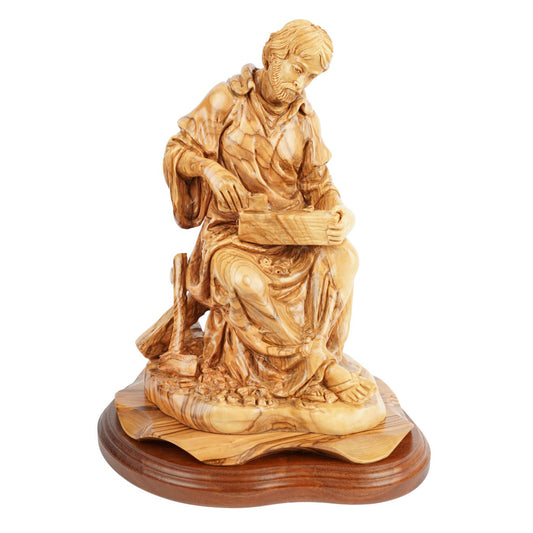 Handgeschnitzte Skulptur „Josef als Zimmermann“ – Olivenholzfigur aus Bethlehem (29 cm)-0