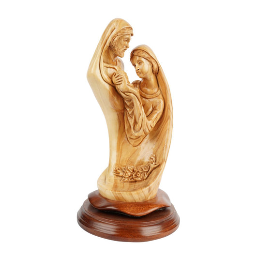 Heilige Familie mit Jesuskind – Handgeschnitzte Olivenholzskulptur aus Bethlehem (28 cm)-0