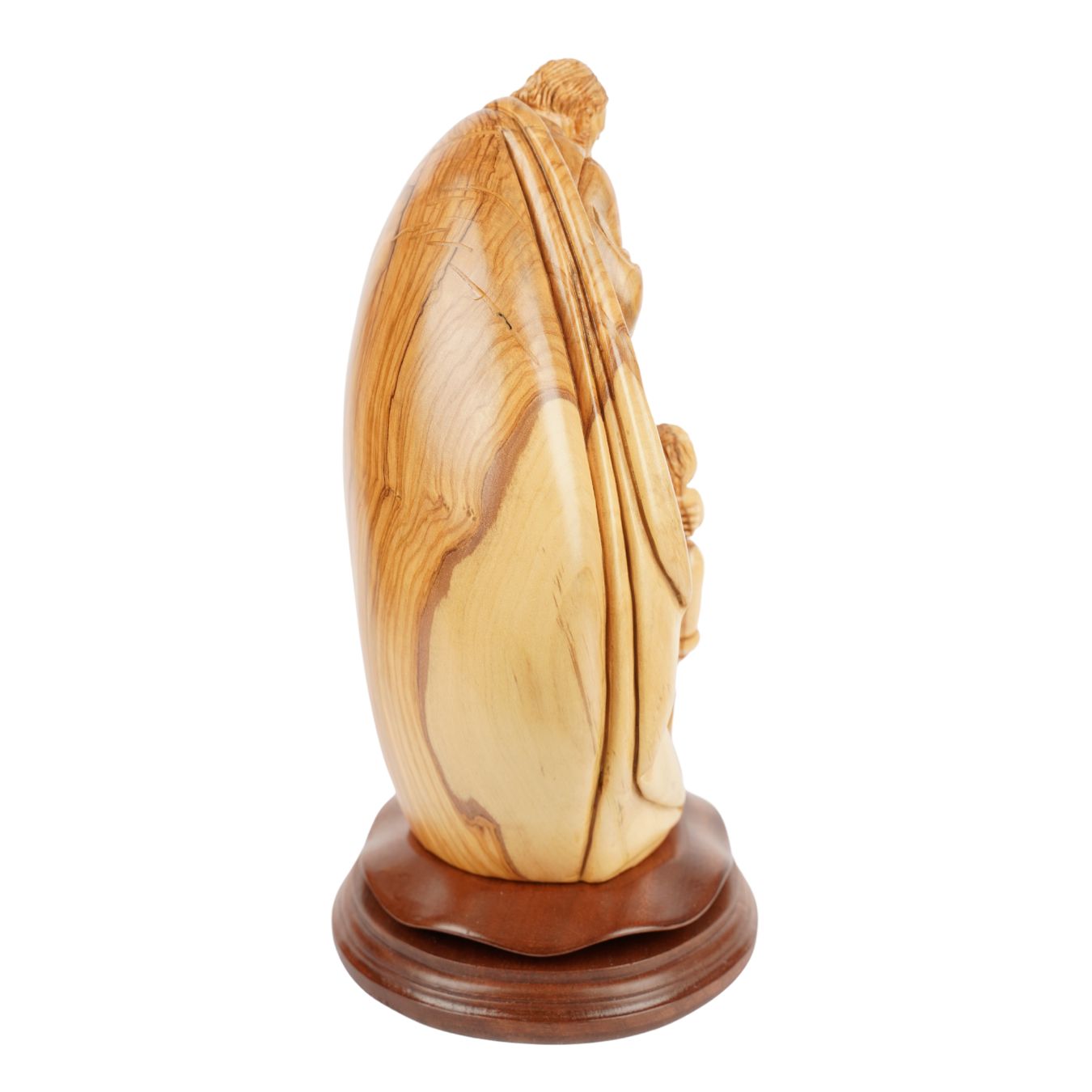 Heilige Familie mit Kind in den Armen – Handgeschnitzte Olivenholzskulptur aus Bethlehem (32 cm)-1