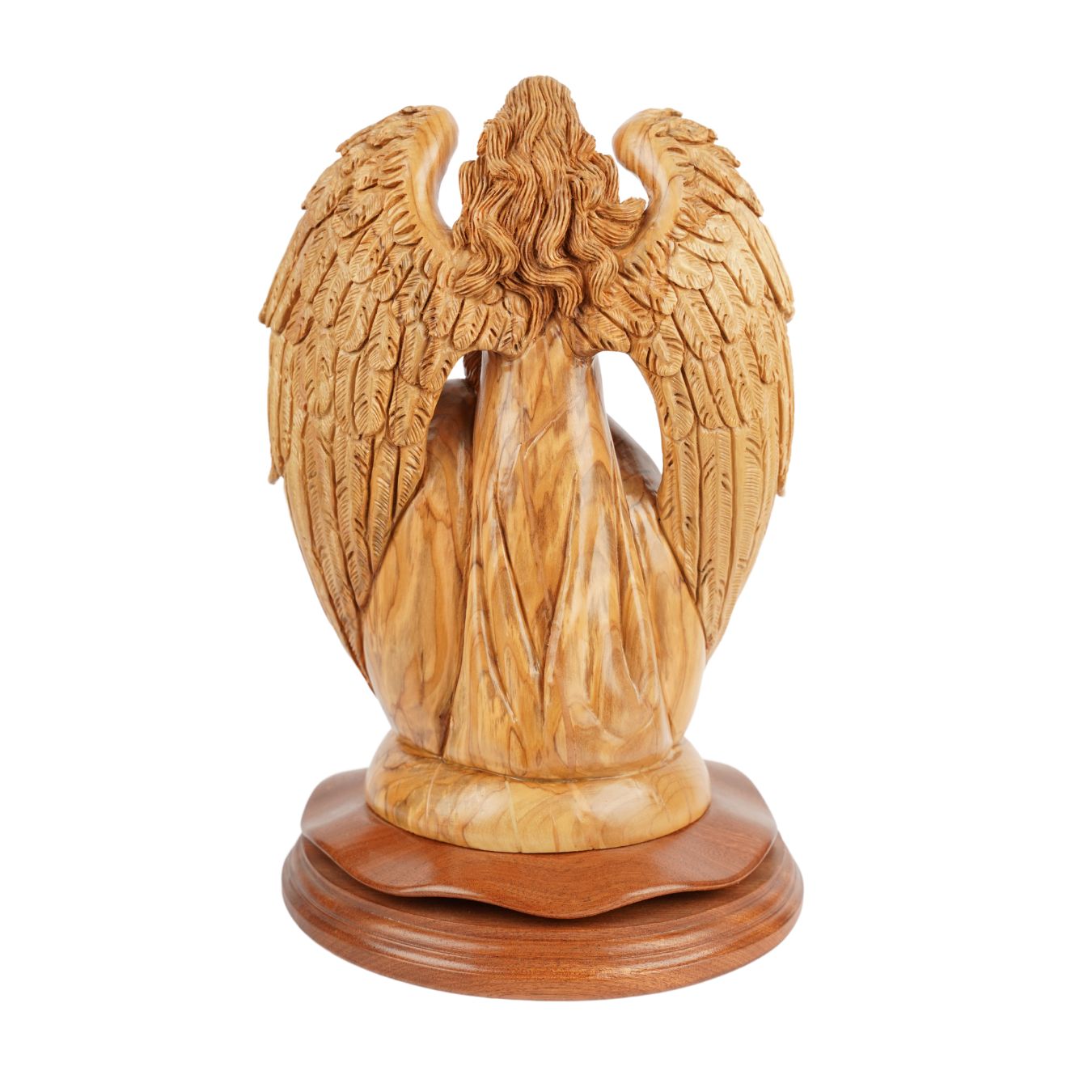 Handgeschnitzte Krippenszene mit Engel – Olivenholzskulptur aus Bethlehem (30 cm)-1