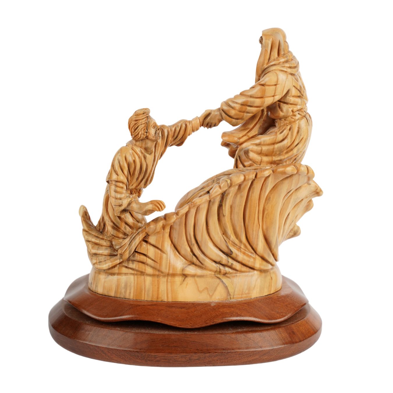 Handgeschnitzte Szene „Jesus rettet Petrus“ – Exklusive Olivenholzskulptur aus Bethlehem (23 cm)-2