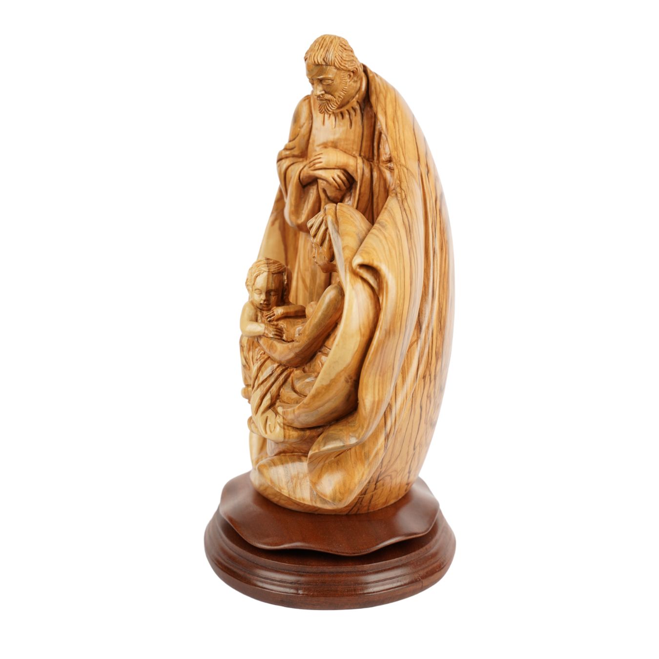 Heilige Familie mit Kind in den Armen – Handgeschnitzte Olivenholzskulptur aus Bethlehem (32 cm)-3