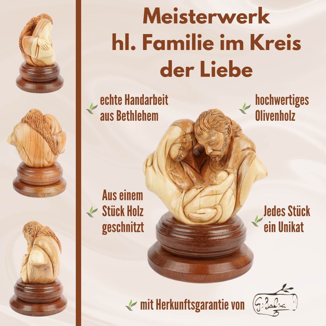 Heilige Familie im Kreis der Liebe – Handgeschnitzte Olivenholzskulptur aus Bethlehem (21 cm)-4