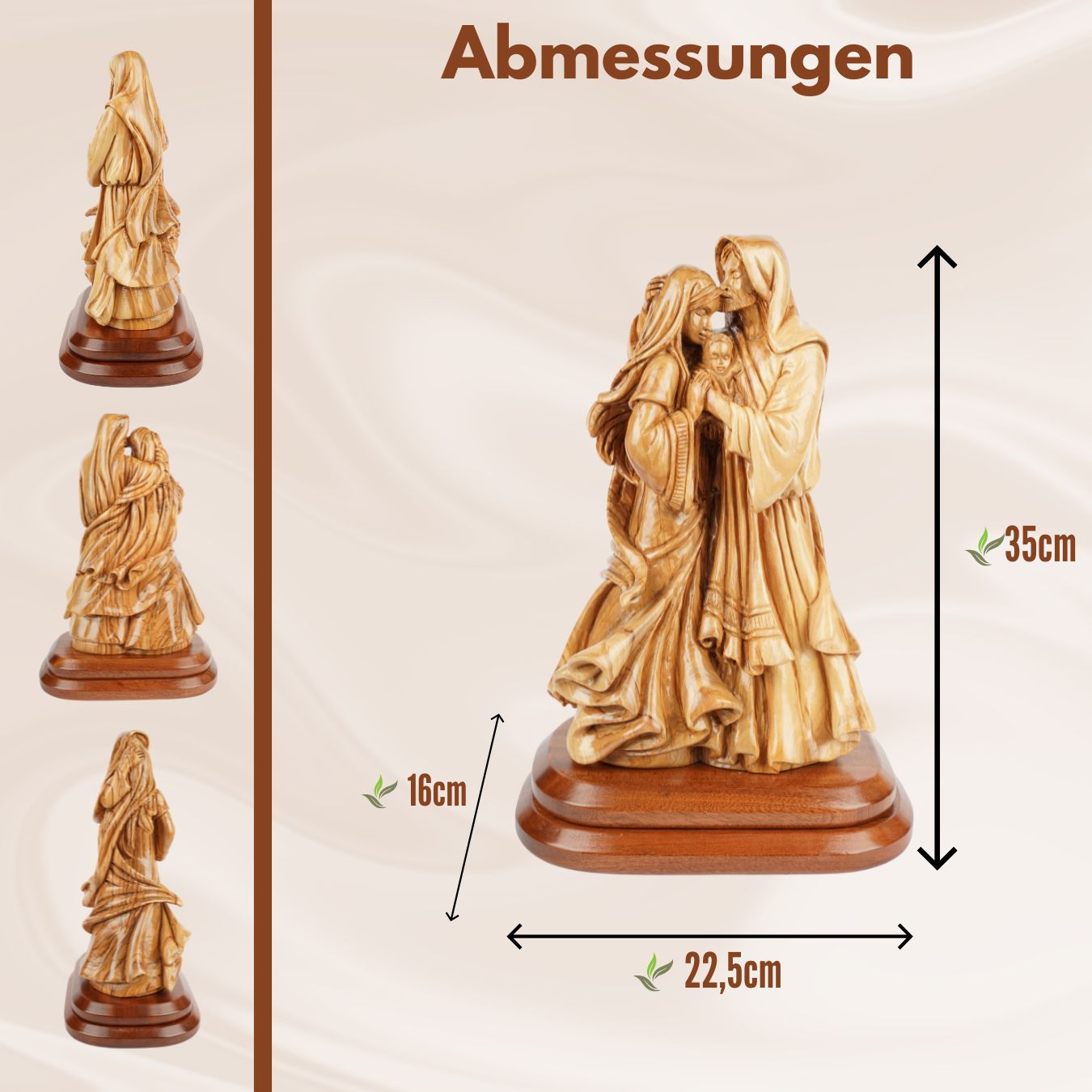 Handgeschnitzte Heilige Familie aus Olivenholz – Exklusive Holzskulptur aus Bethlehem (35 cm)-4