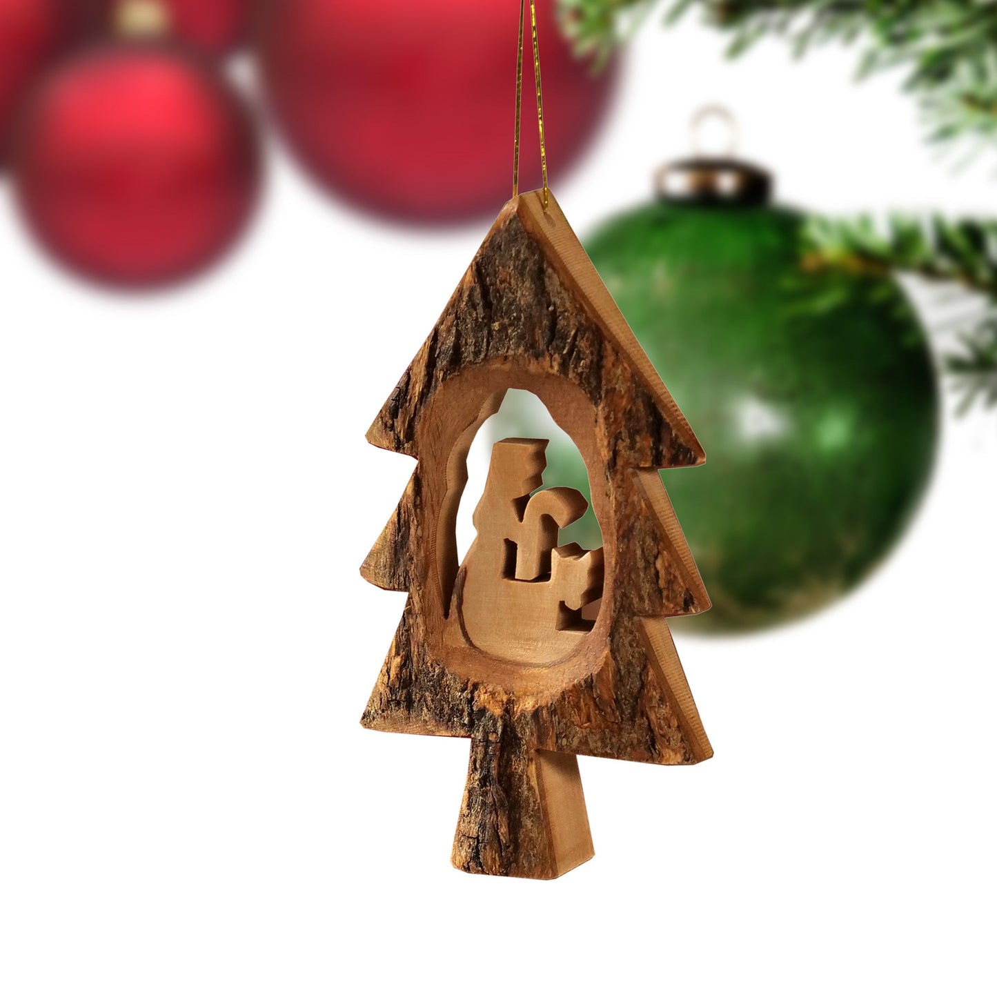 Weihnachtsdeko Baumschmuck Krippe im Tannenbaum mit Rinde 3er Set-2