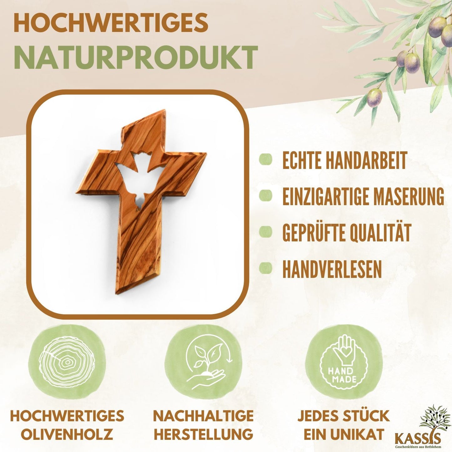 Olivenholz Wandkreuz mit dem Heiligen Geist-1
