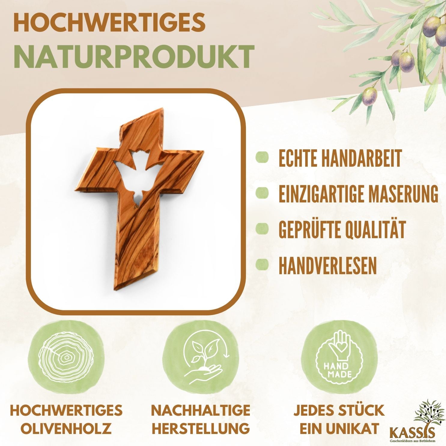 Olivenholz Wandkreuz mit dem Heiligen Geist-1