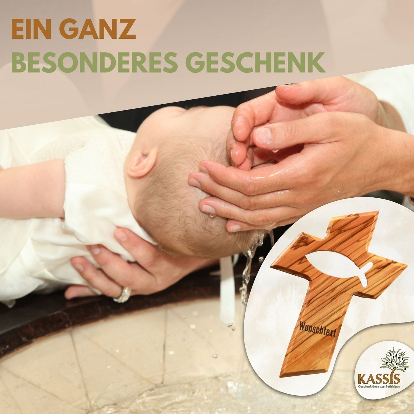 Olivenholz Wandkreuz mit Fisch-4