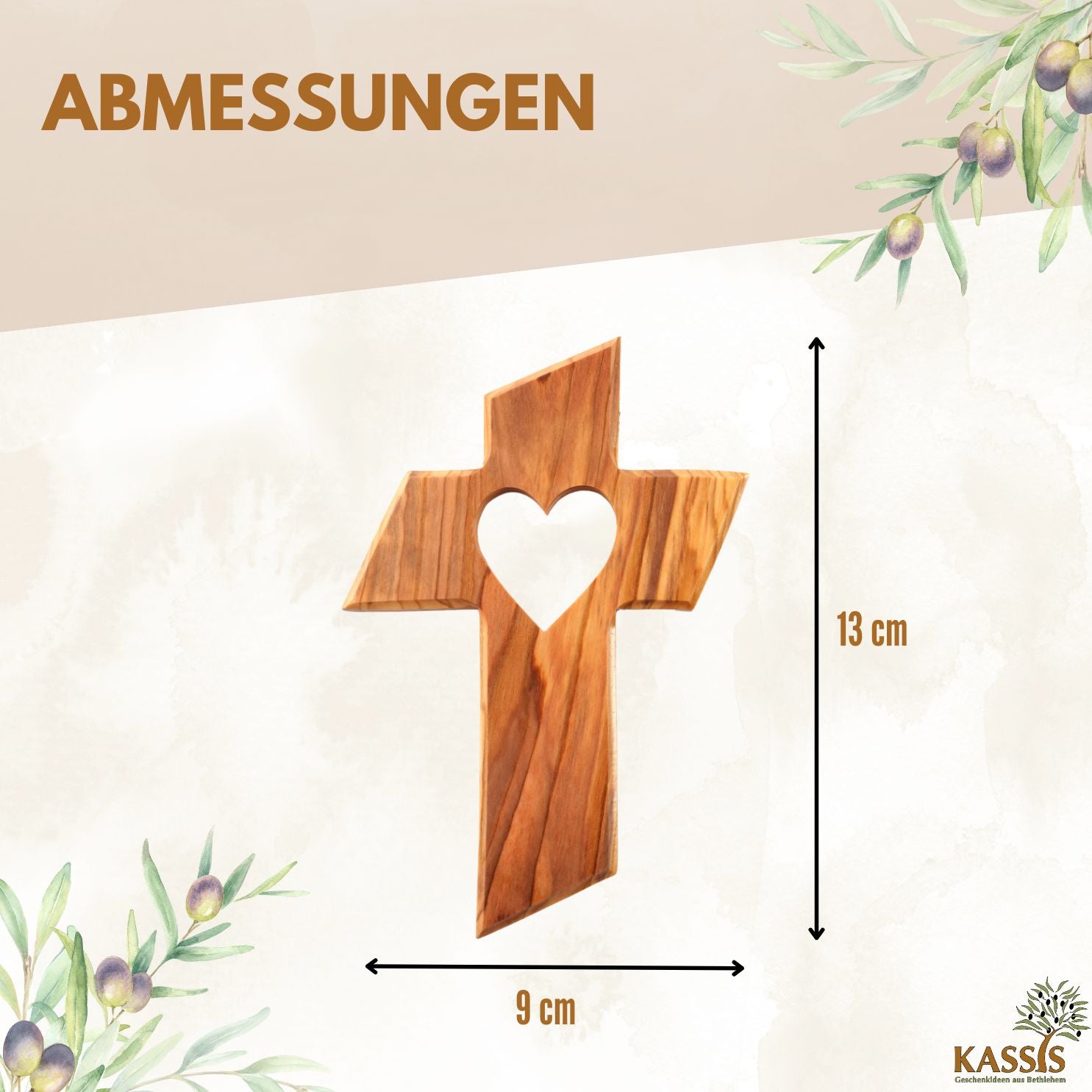 Olivenholz Wandkreuz mit Herz-2