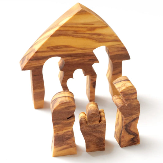 Weihnachtsdeko Krippe Puzzle ohne Rinde aus Olivenholz-0