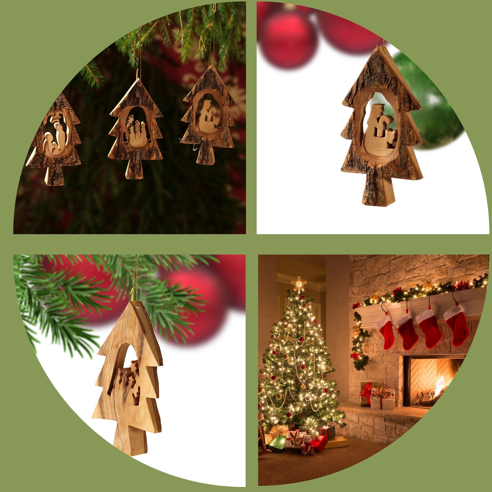 Weihnachtsdeko Baumschmuck Krippe im Tannenbaum mit Rinde 3er Set-1