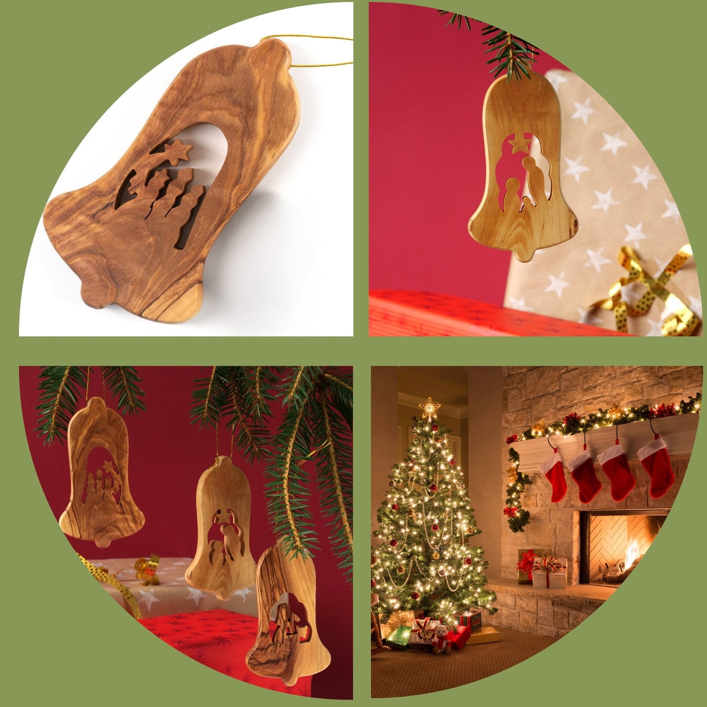 Weihnachtsdeko Baumschmuck Krippe 3er Set Glocke Anhänger - ohne Rinde-1