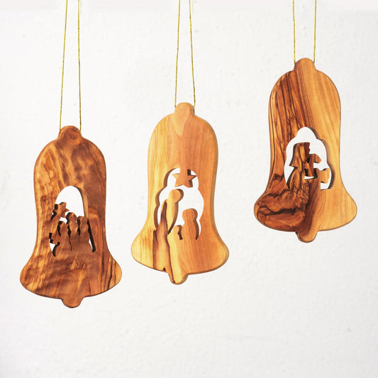Weihnachtsdeko Baumschmuck Krippe 3er Set Glocke Anhänger - ohne Rinde-0
