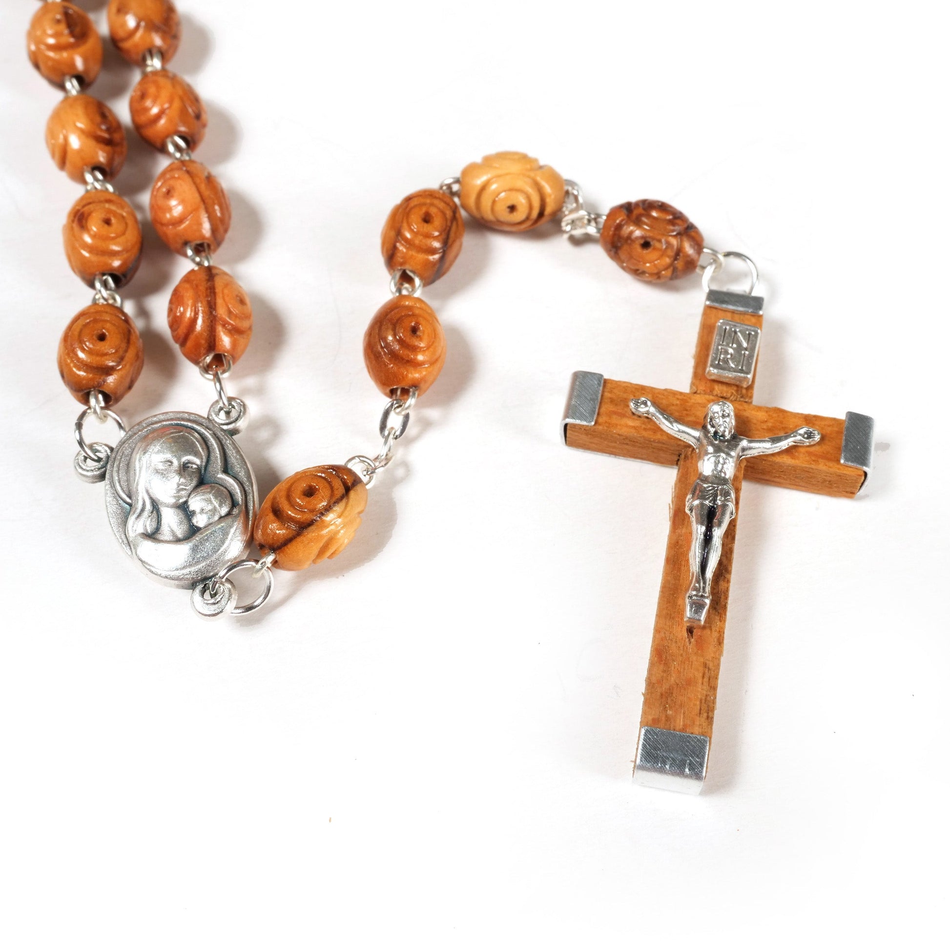 Rosenkranz mit dekorierten Perlen aus Olivenholz-1