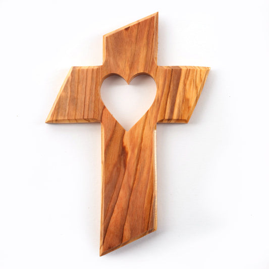 Olivenholz Wandkreuz mit Herz-0